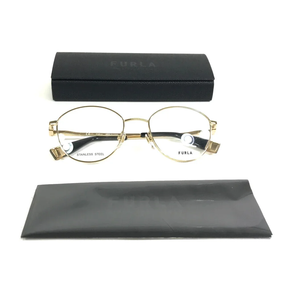 Furla Eyeglasses Frames VFU589S COL.0300 Shiny Gold Crystals Wire Rim 50-19-135